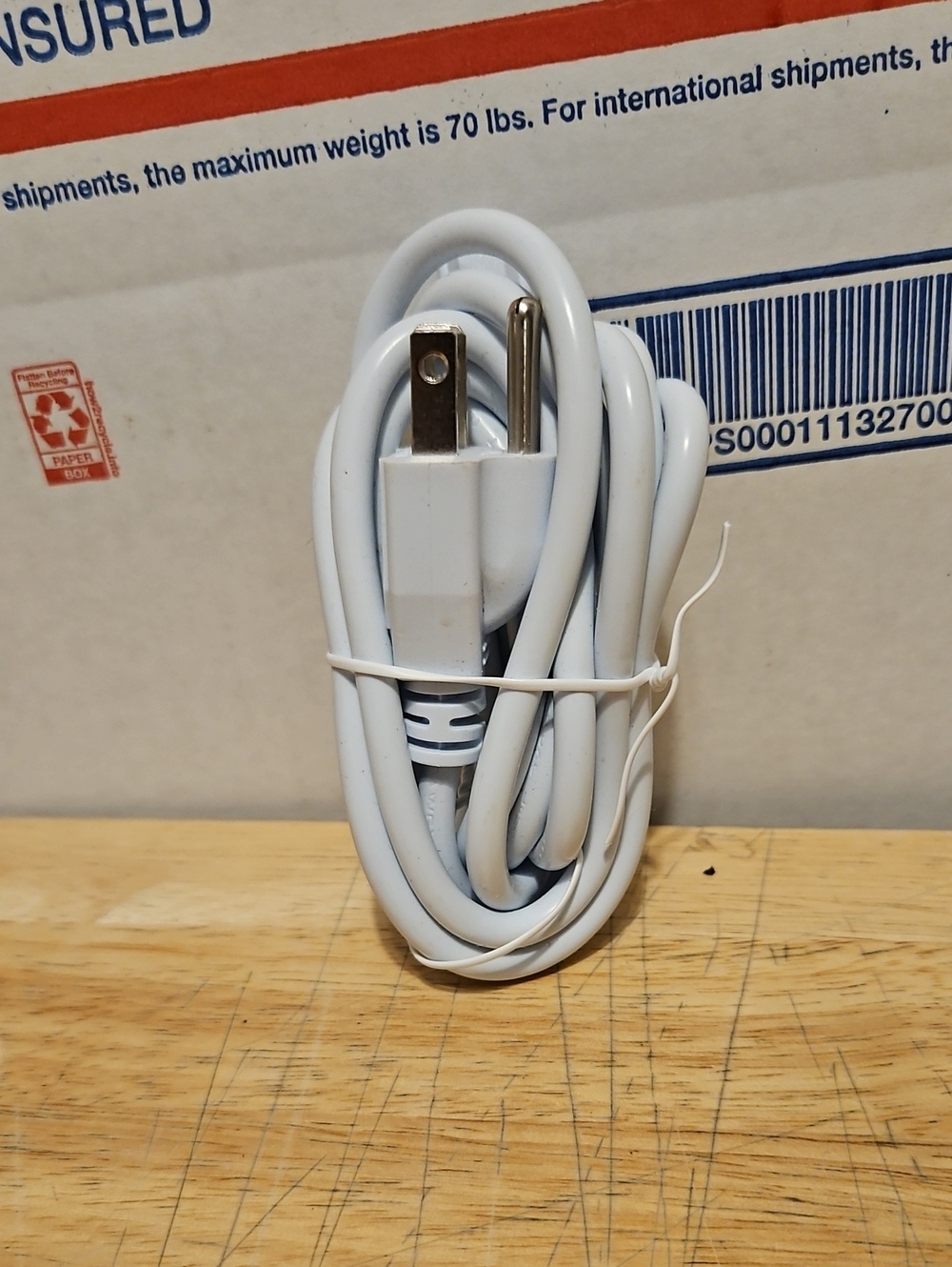 White Replacement Power Cord- Standard Two-Prong